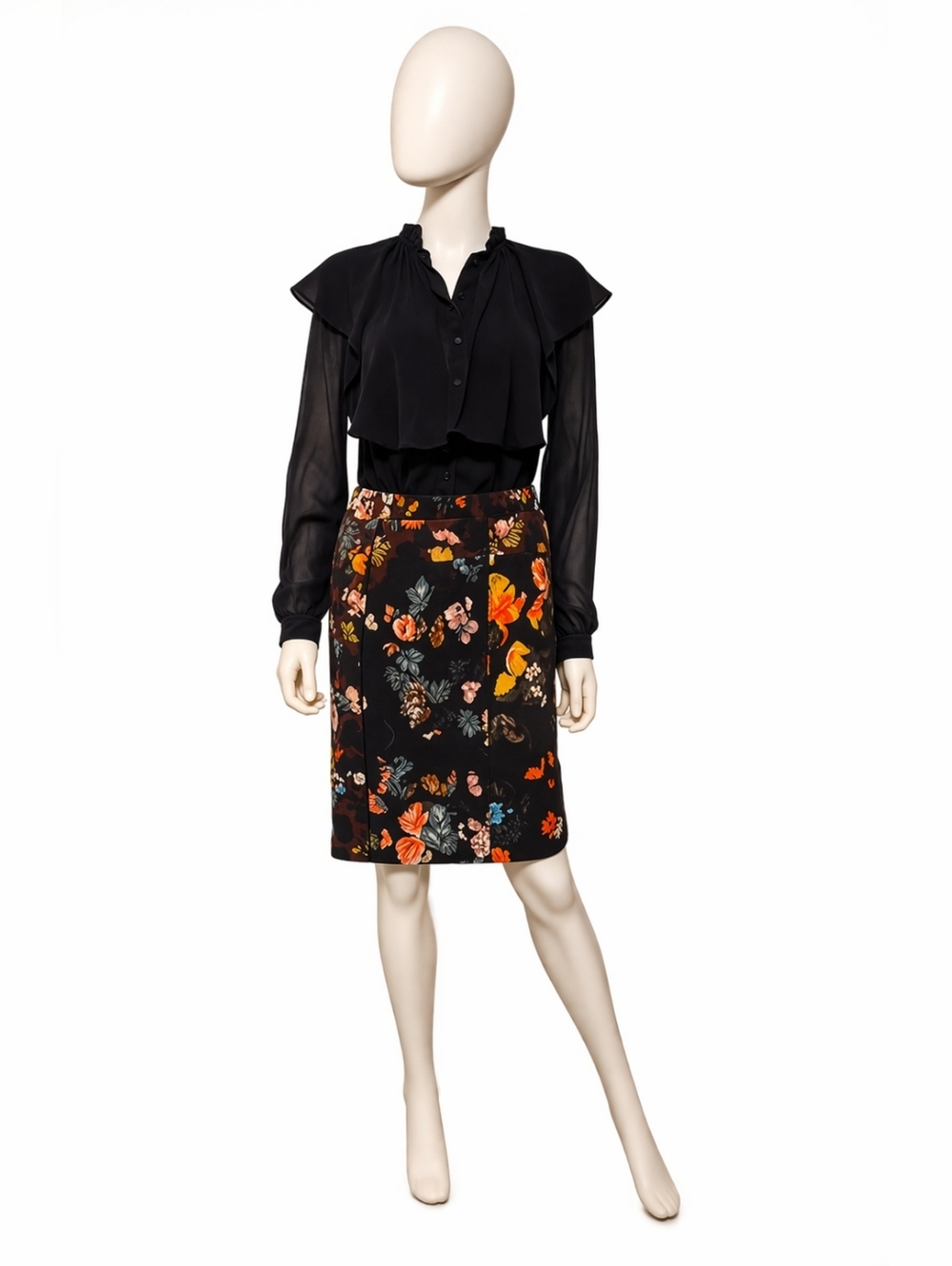 DRIES VAN NOTEN | Black Floral Print Skirt IT 34 US Small - Picture 2 of 7